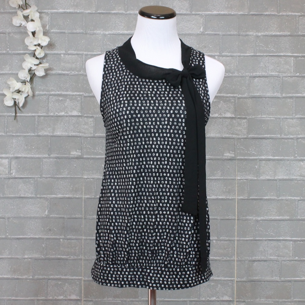 Anthropologie Deletta Black Print Scarf Tie Neck Tank Top S